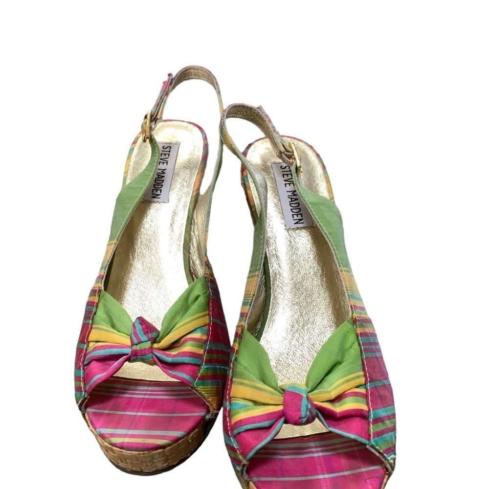 STEVE MADDEN Plaid Bow Espadrille‎ Wedge Sandals Size 7